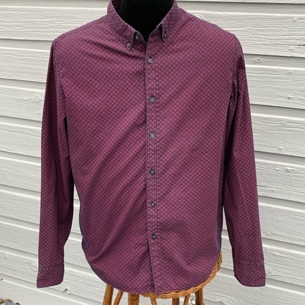 Cactus Man Ricky Singh Black & Purple geometric print button down shirt Large